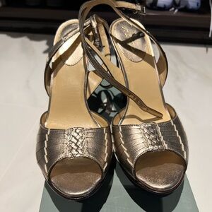 Cole Haan NikeAir Gold Leather Heels Slingback Pumps Stiletto Shoes Peep Toe 8